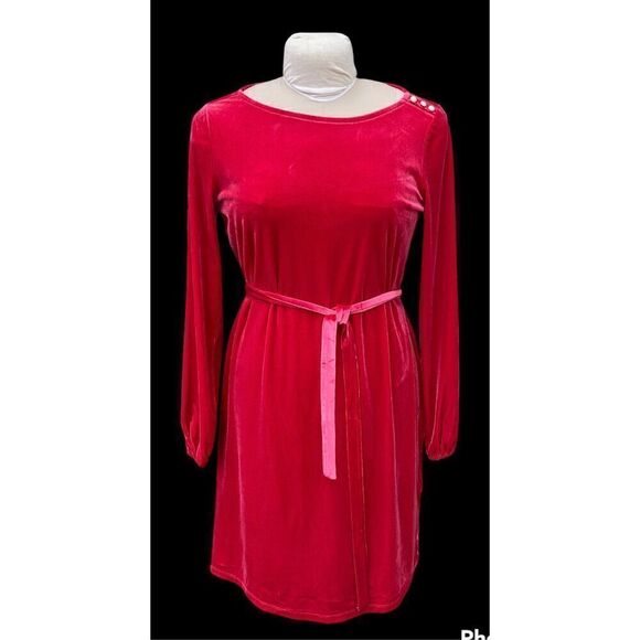 Charter Club Red Velvet Dress Pearl Accent Self Tie Sz S - Picture 3 of 10